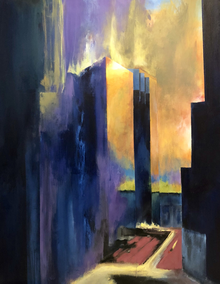 Downtown L.A., sunset 60x48 (2018)<br>Private Collection